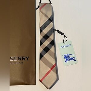 Burberry Tie Beige mens nova check classic thorton manston jacquard striped NEW